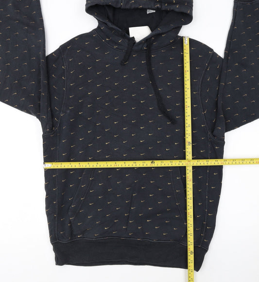 Nike Women Black Small Pullover Hoodie with Gold Logo Print