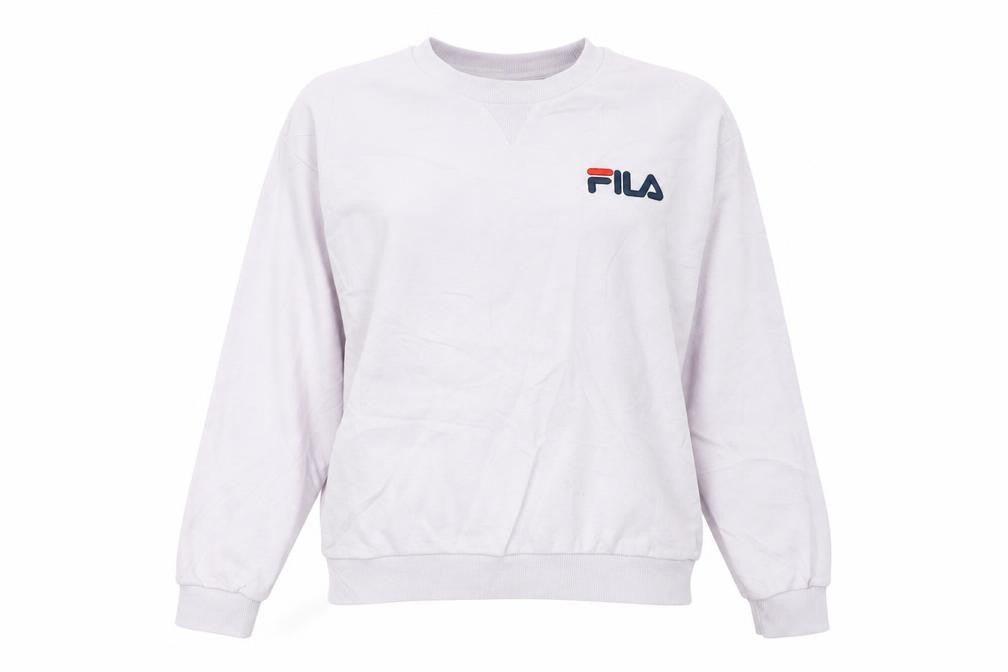 FILA Women White XS Pullover Sweatshirt Cotton Blend Logo Crew Neck