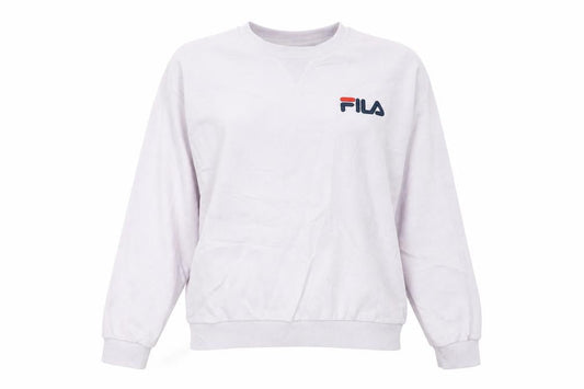 FILA Women White XS Pullover Sweatshirt Cotton Blend Logo Crew Neck