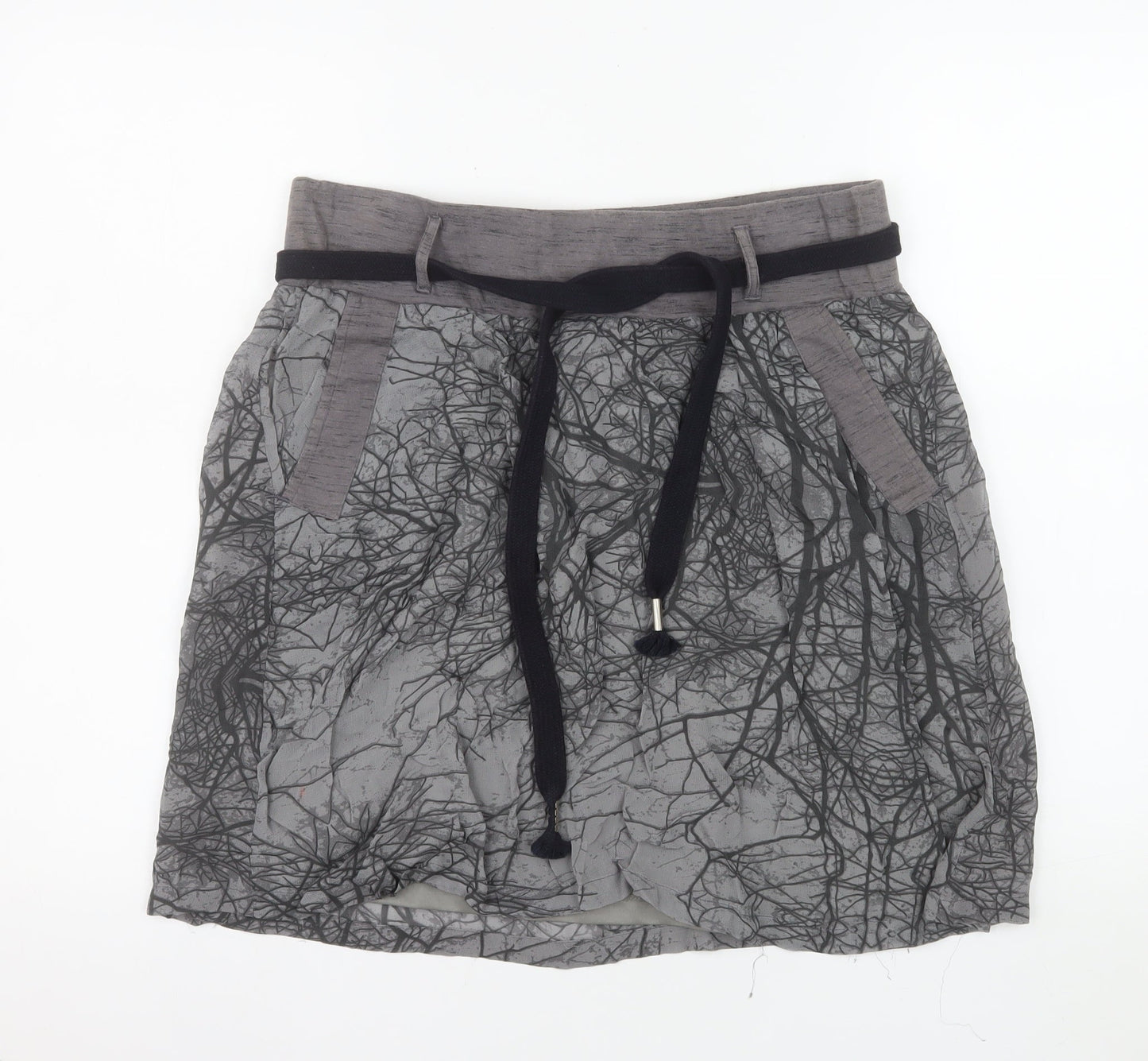 Cream Womens Grey Viscose Knee Length Drawstring Skirt Size 12