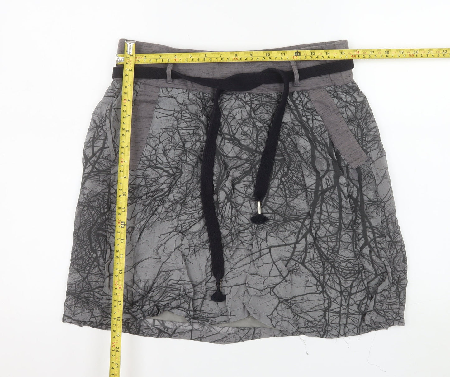 Cream Womens Grey Viscose Knee Length Drawstring Skirt Size 12