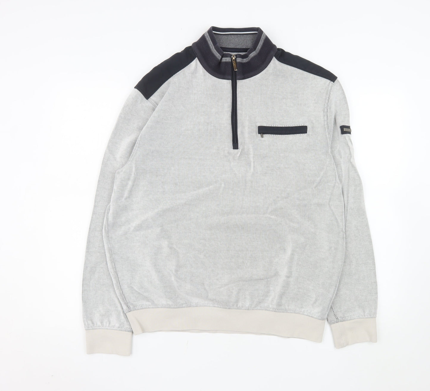 Bugatti Men's Grey XL 1/2 Zip Sweatshirt High Neck Cotton Blend