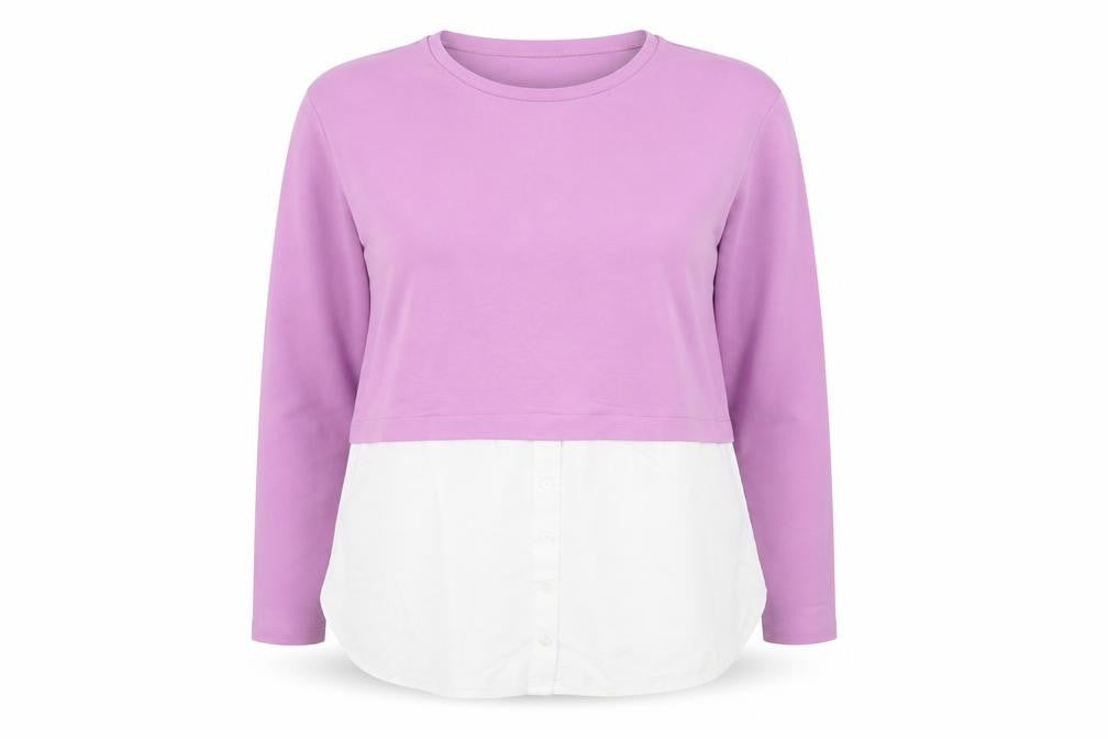 Gallery Women’s Lilac and White Long Sleeve Layered Blouse UK XL