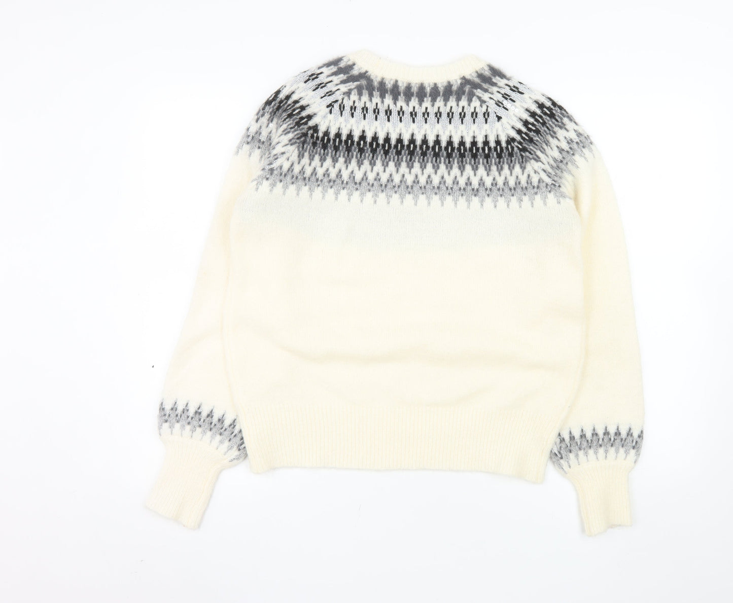 Gallery Women Cream Grey Fair Isle Wool Blend Jumper Size M