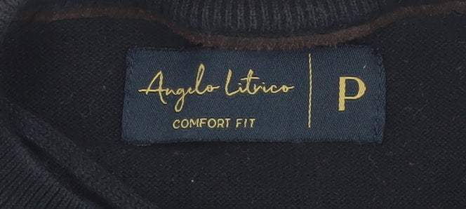 Angelo Litrico Men's Black Pullover Jumper Suede Shoulder Panels S