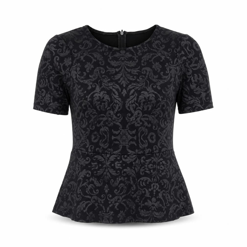 Stockh LM Women Black Jacquard Short Sleeve Peplum Top XS