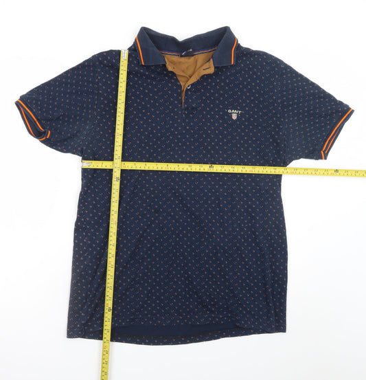 GANT Men's Blue Geometric Cotton Short Sleeve Polo Shirt XL