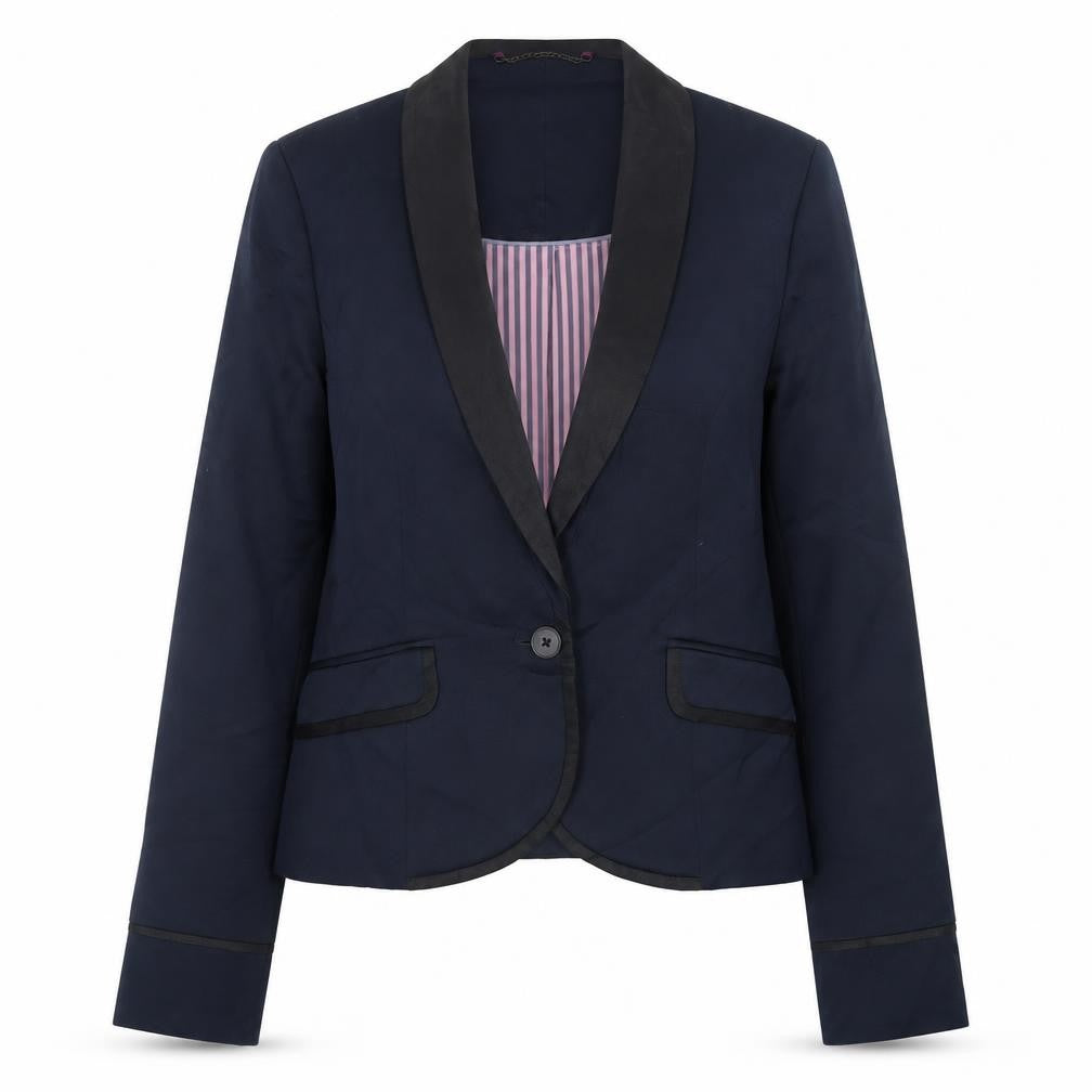 Jack Wills Women Navy Blue Shawl Lapel Blazer UK 10 Classic Fit