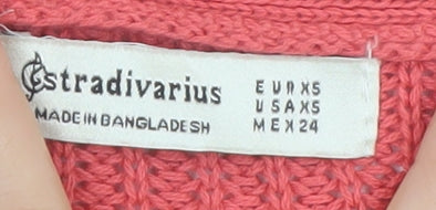 Stradivarius Women Pink Cotton V-Neck Cardigan XS