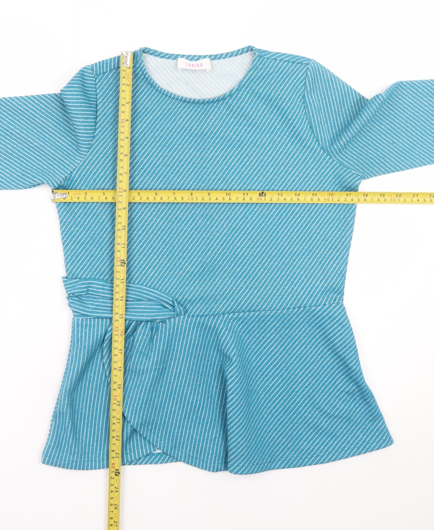 Savida Women's Blue Striped Long Sleeve Wrap Blouse Size 12