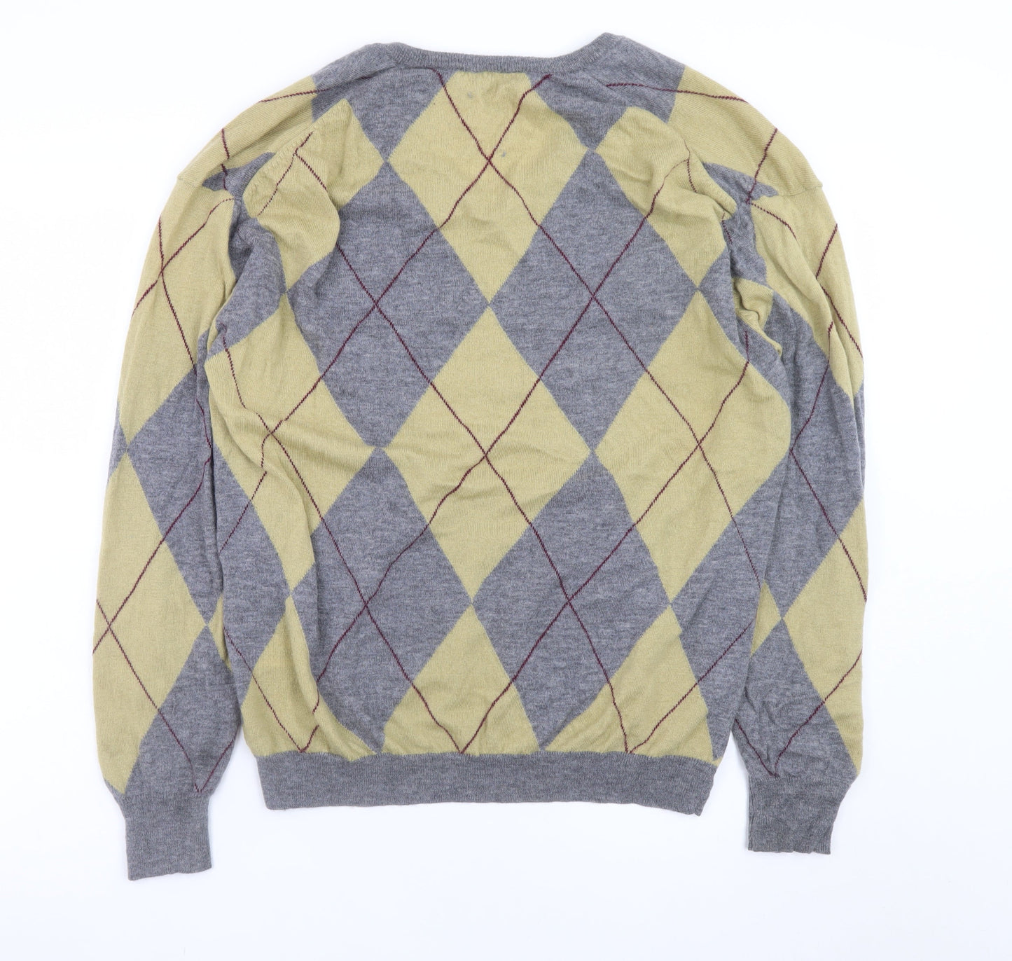 Zara Men Grey Argyle Wool V-Neck Jumper Size M