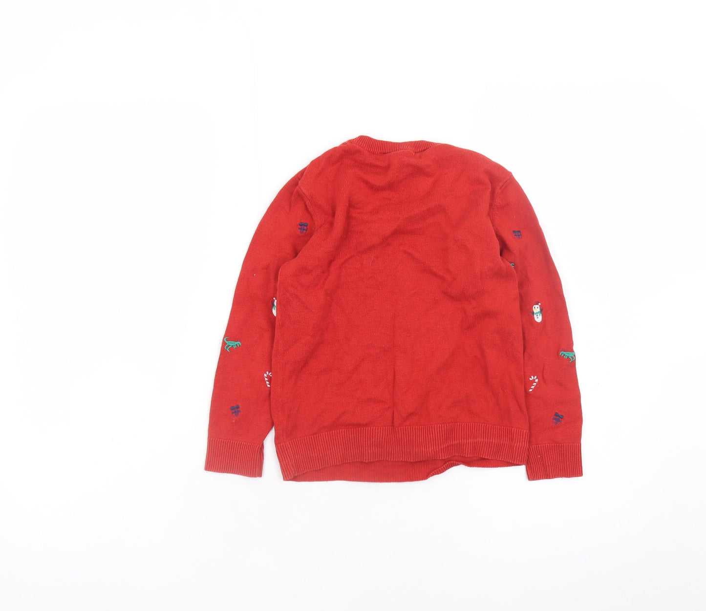 H&M Boys Red Christmas Jumper 4-6 Years Cotton Crew Neck Snowman Fair Isle