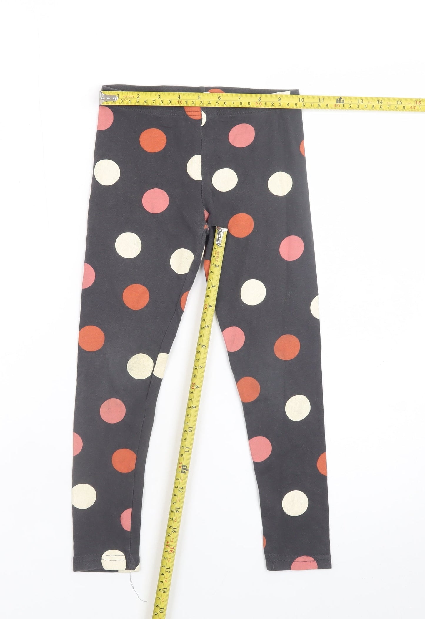 Primark Girls Black Polka Dot Ankle Leggings Size 6-7 Years Organic Cotton