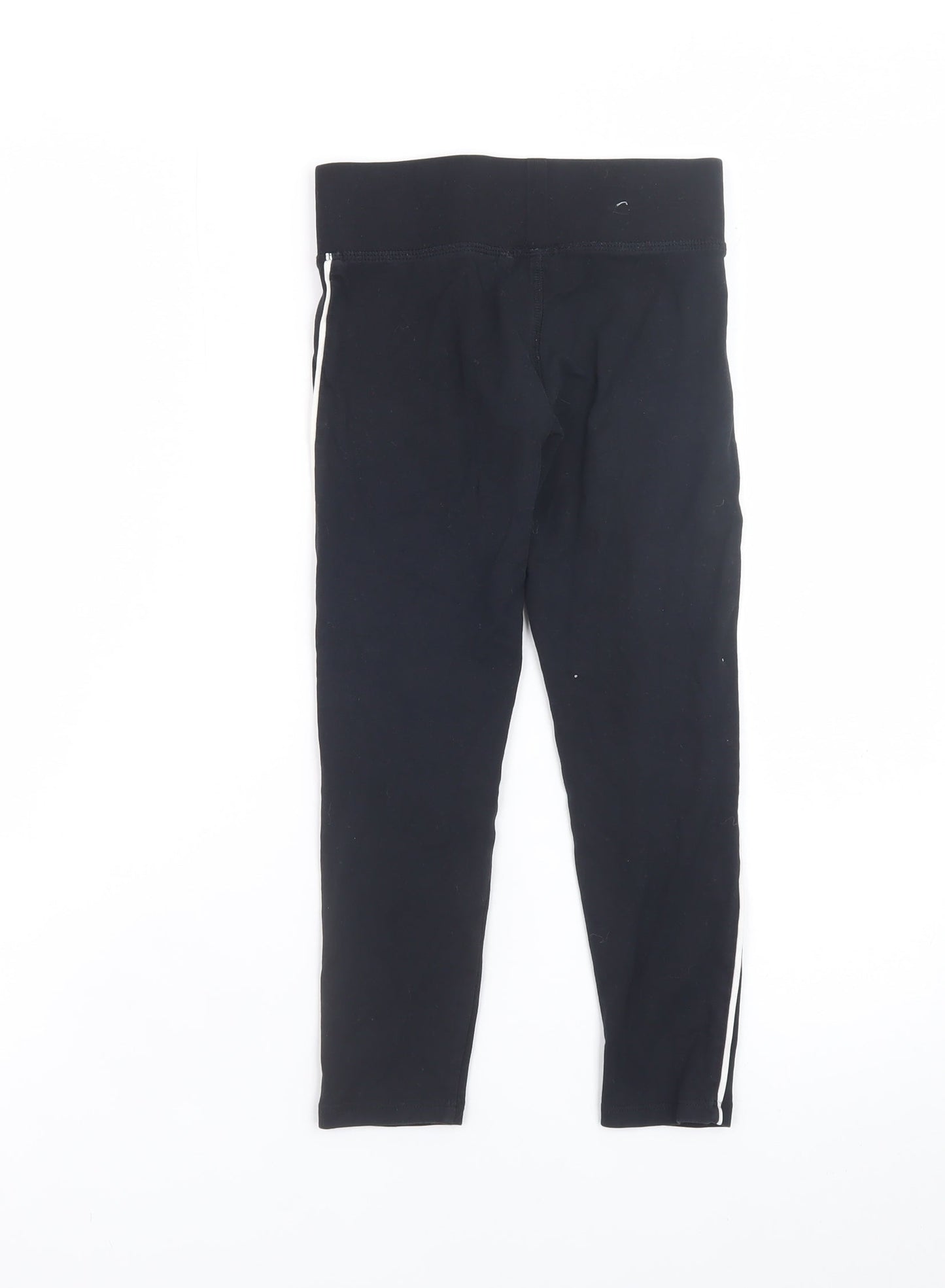Marks and Spencer Girls Black Ankle Leggings 7 Years Cotton Stretch Side Stripe