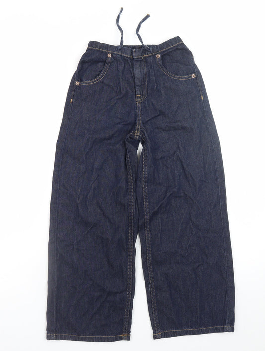 Zara Girls Blue Wide-Leg Jeans 8-9 Years Adjustable Waist Denim