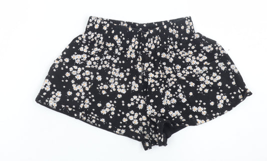 Next Girls Black Floral Daisy Print Cotton Shorts Size 7 Years