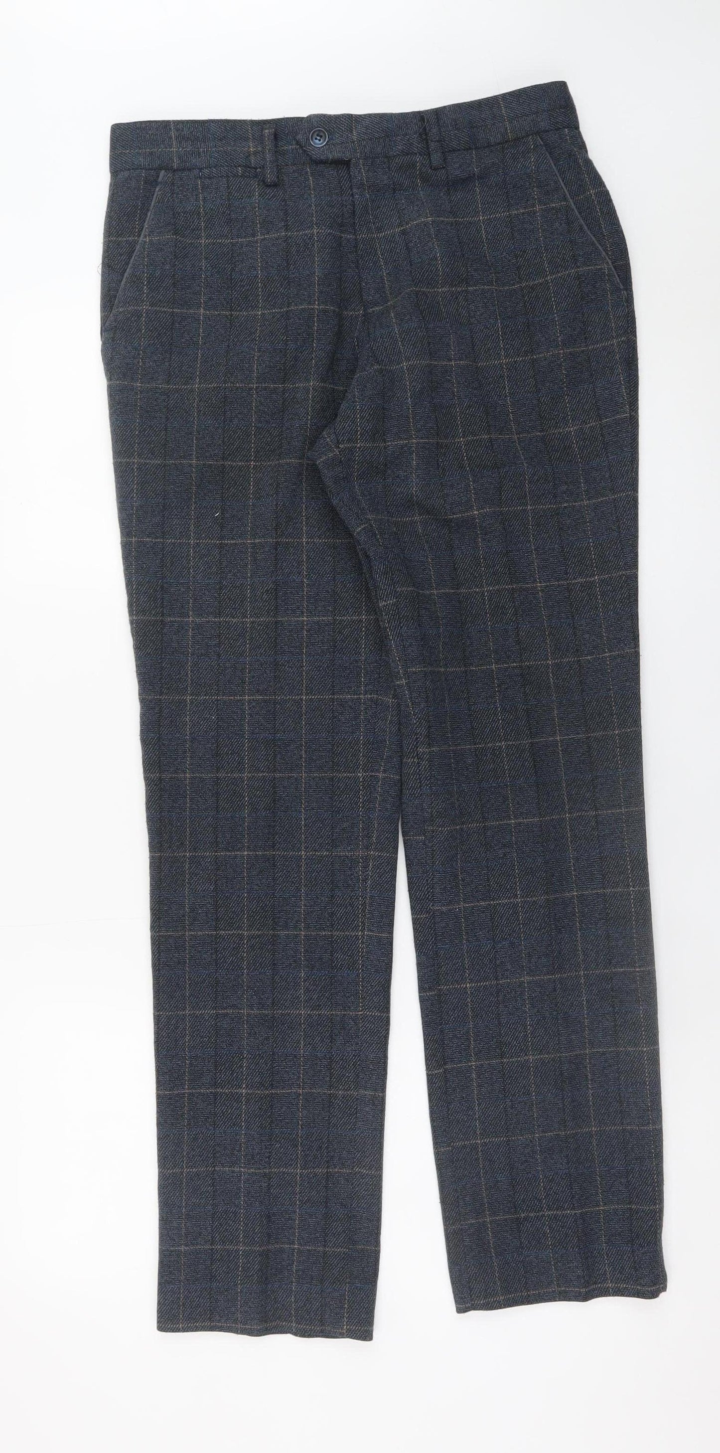 Marc Darcy Men's Grey Check Slim Fit Dress Trousers 30R
