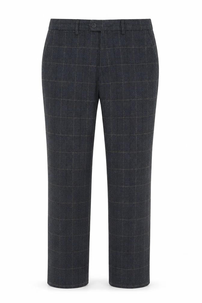 Marc Darcy Men's Grey Check Slim Fit Dress Trousers 30R