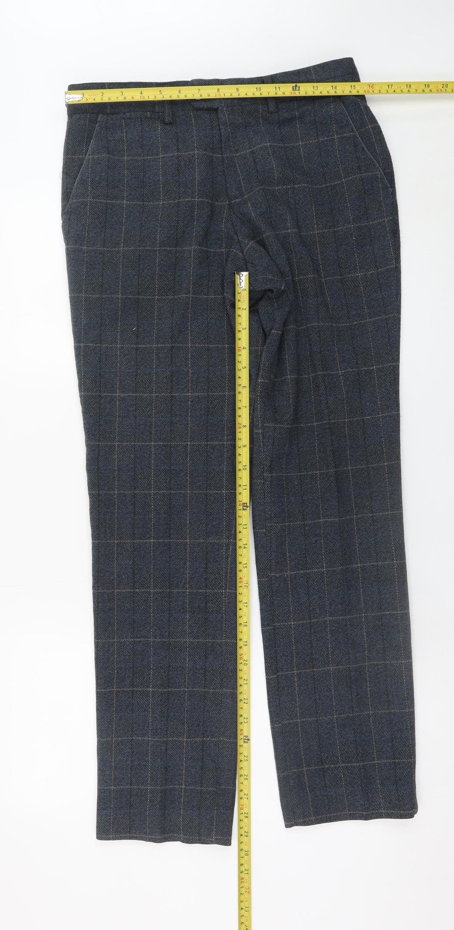 Marc Darcy Men's Grey Check Slim Fit Dress Trousers 30R