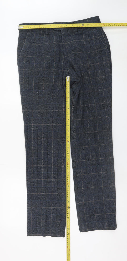 Marc Darcy Men's Grey Check Slim Fit Dress Trousers 30R