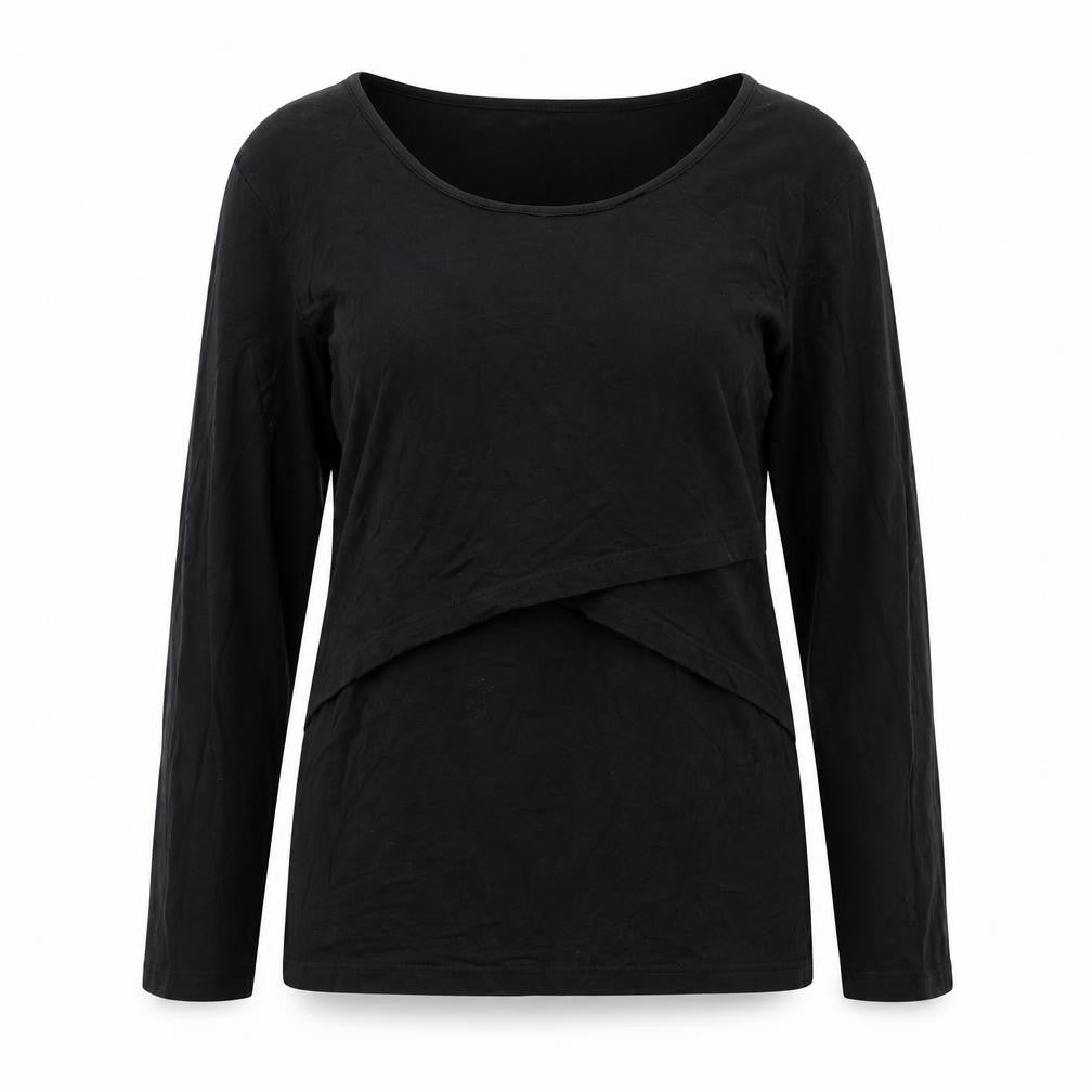 Mamalicious Women's Black Long Sleeve Maternity Jersey Blouse L