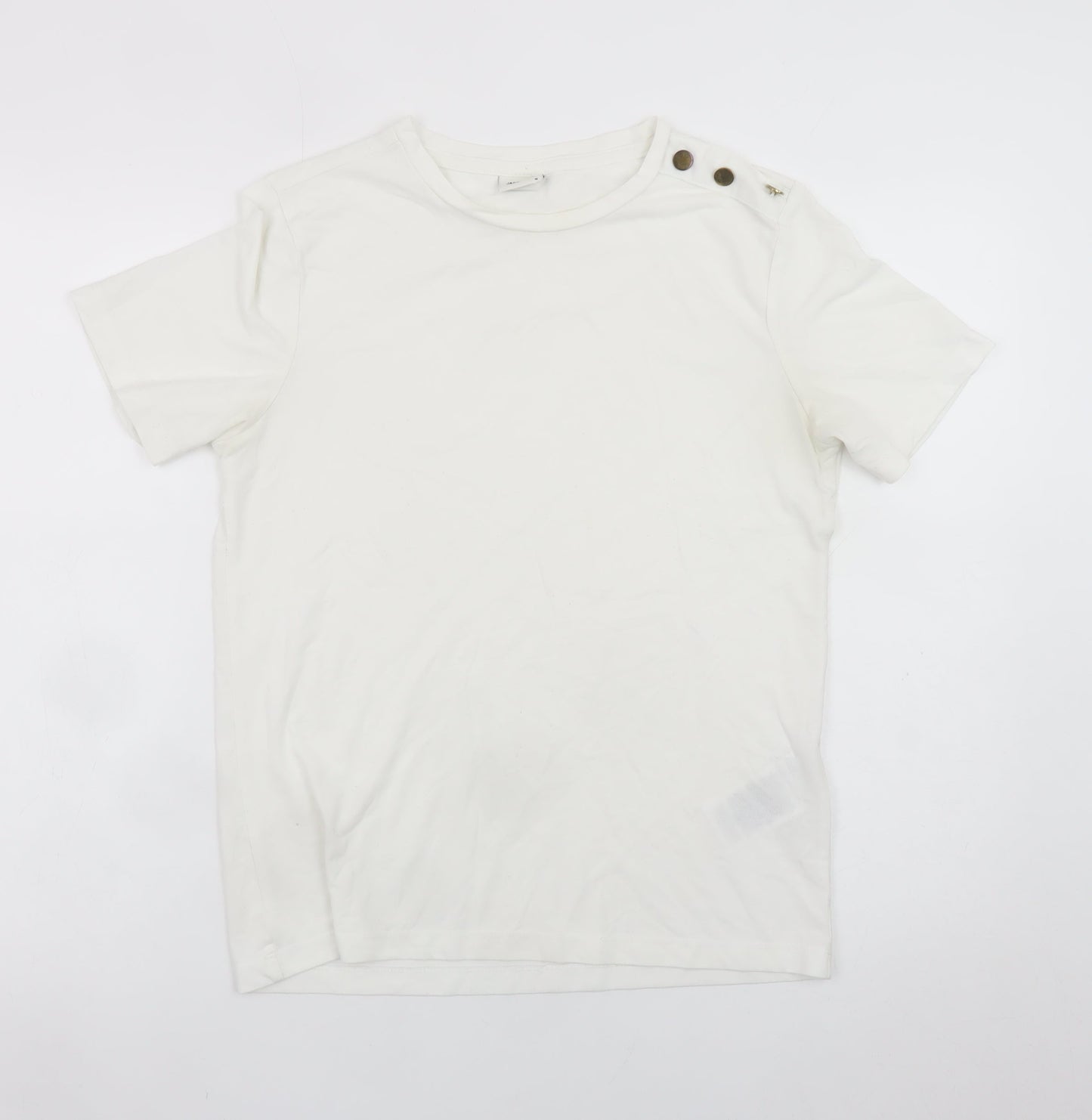 Jacqueline de Yong Women White M Short Sleeve Button Crew Neck T-Shirt