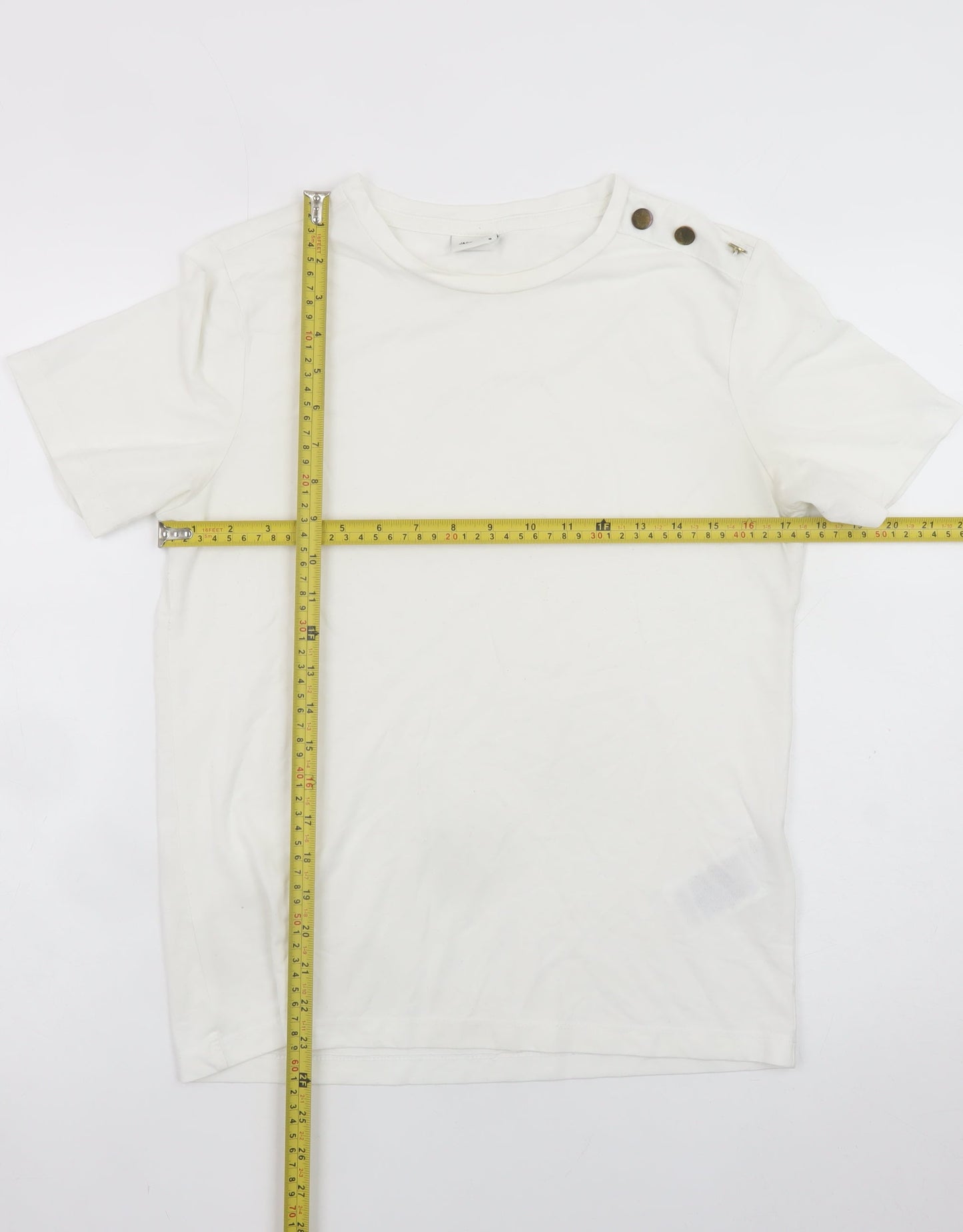 Jacqueline de Yong Women White M Short Sleeve Button Crew Neck T-Shirt