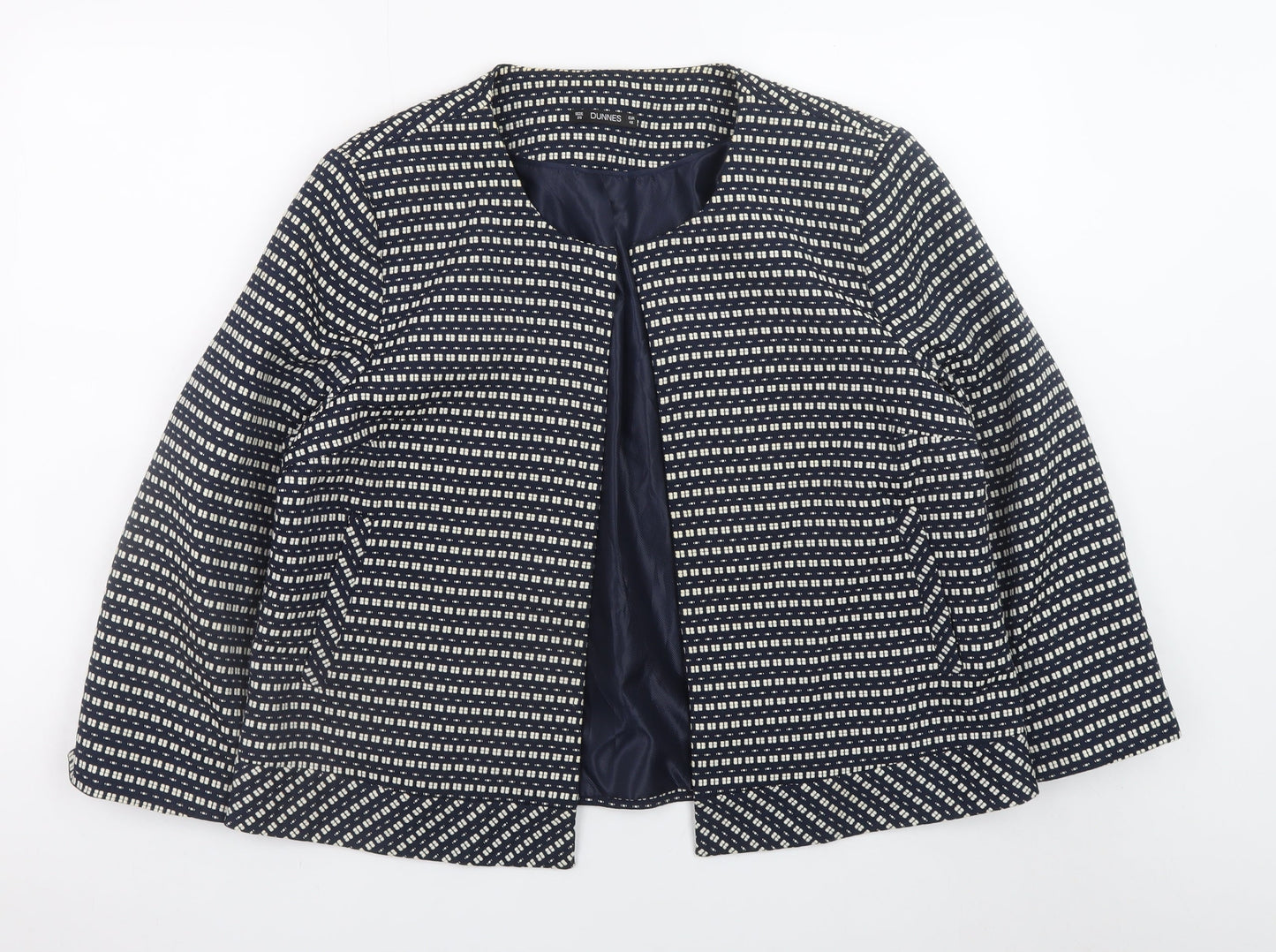 Dunnes Women Blue Geometric Pattern Mid-Length Open Jacket Size 20