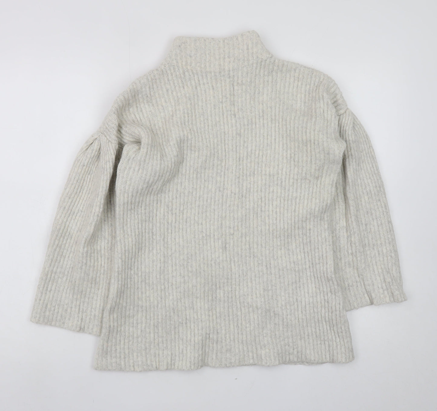 Mint Velvet Womens Beige Ribbed Mock Neck Wool Blend Jumper Size 12