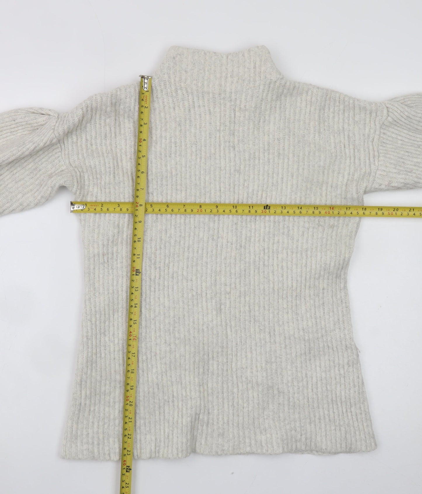 Mint Velvet Womens Beige Ribbed Mock Neck Wool Blend Jumper Size 12