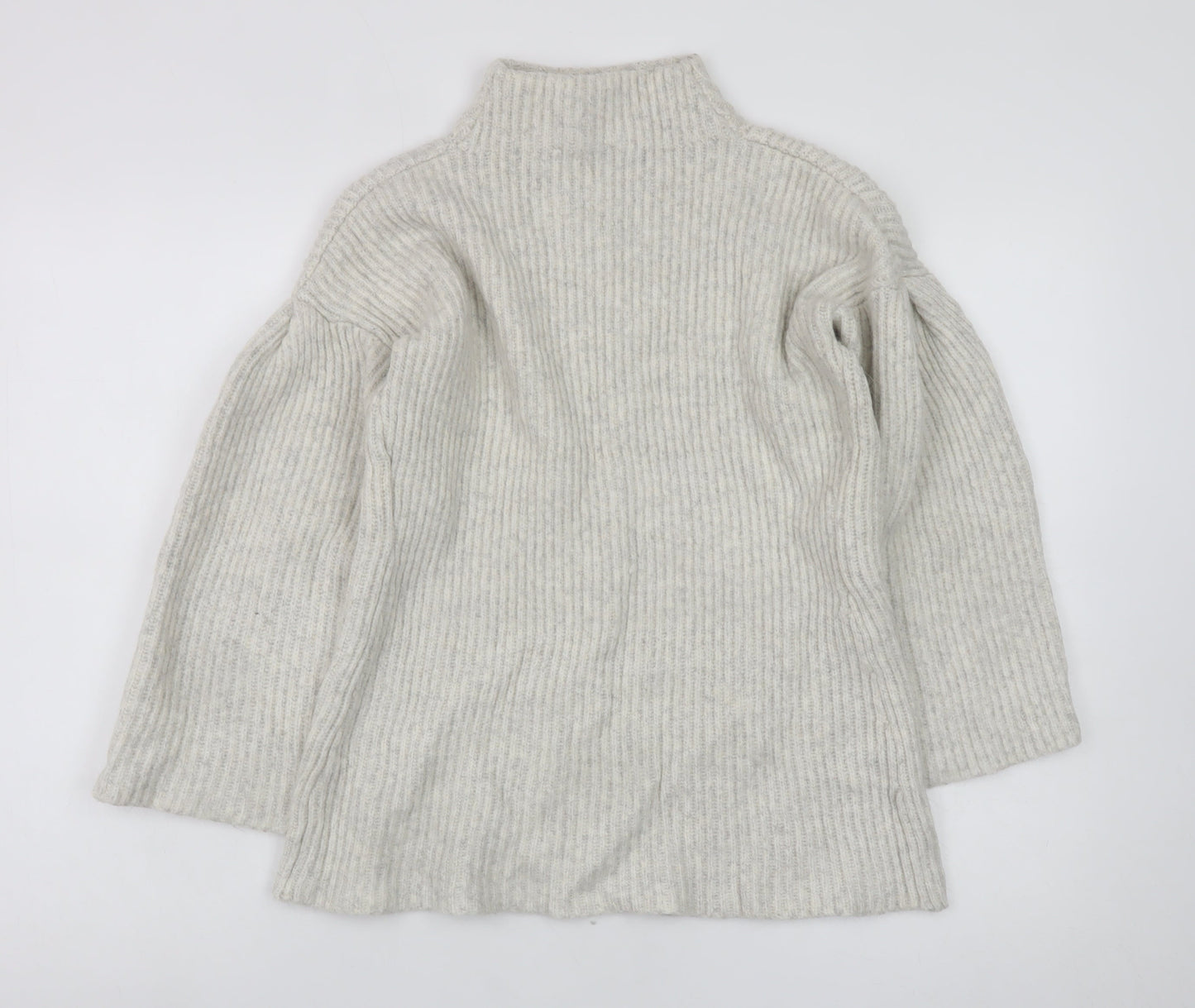 Mint Velvet Womens Beige Ribbed Mock Neck Wool Blend Jumper Size 12
