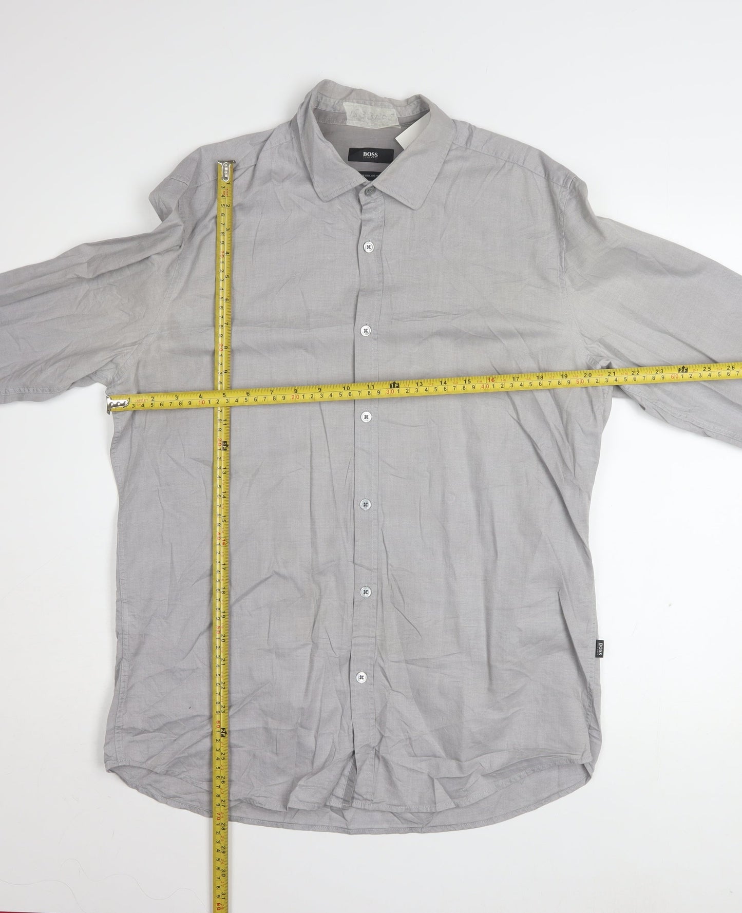 Hugo Boss Men's Grey Regular Fit Cotton Button-Up Shirt L