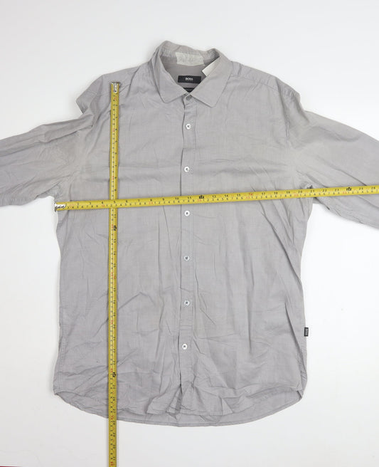 Hugo Boss Men's Grey Regular Fit Cotton Button-Up Shirt L