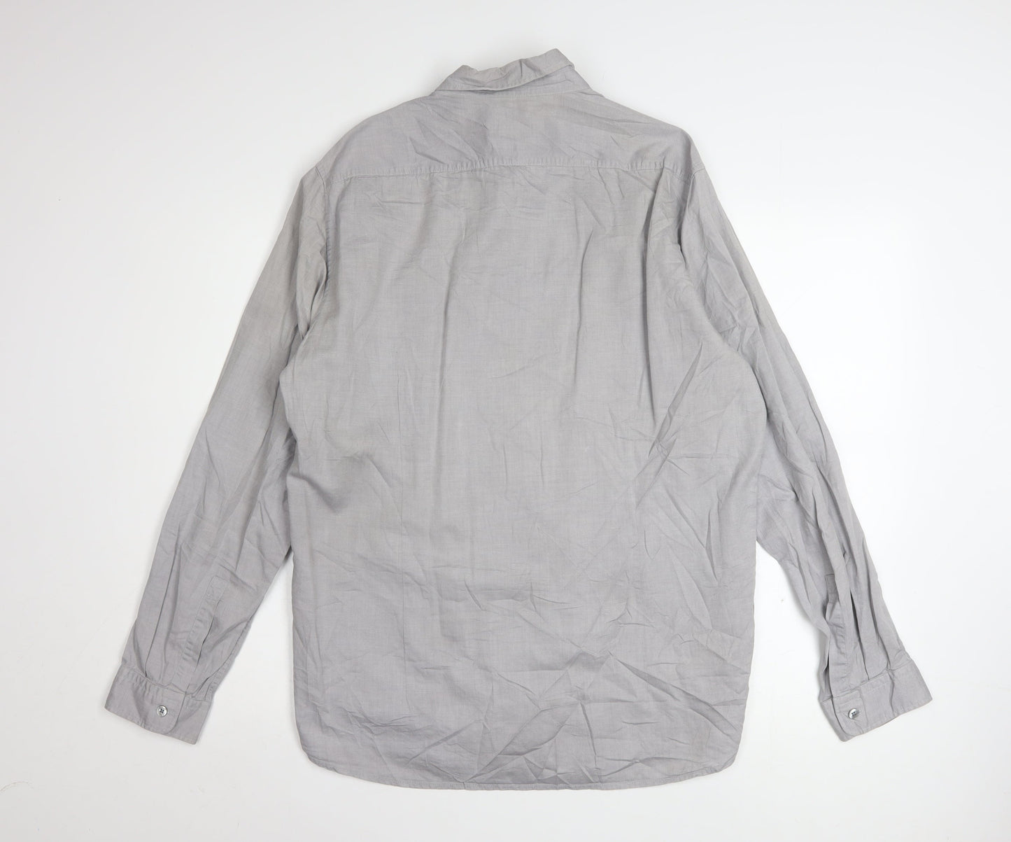 Hugo Boss Men's Grey Regular Fit Cotton Button-Up Shirt L