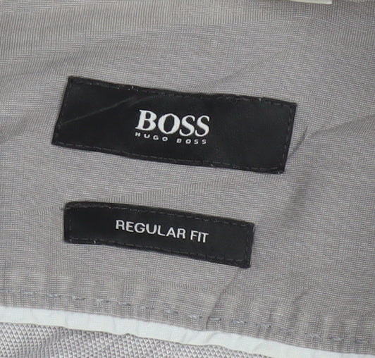 Hugo Boss Men's Grey Regular Fit Cotton Button-Up Shirt L