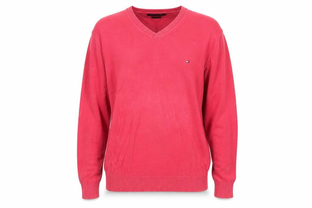 Tommy Hilfiger Men's Pink V-Neck Cotton Pullover Jumper XL