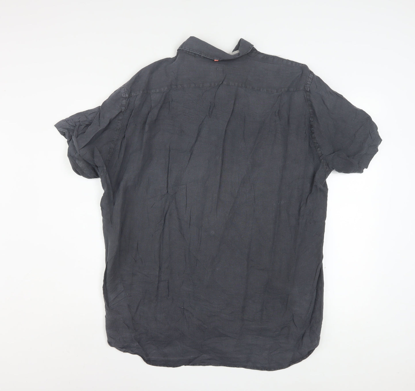 Hugo Boss Men's Grey Linen Short Sleeve Button-Up Shirt XL
