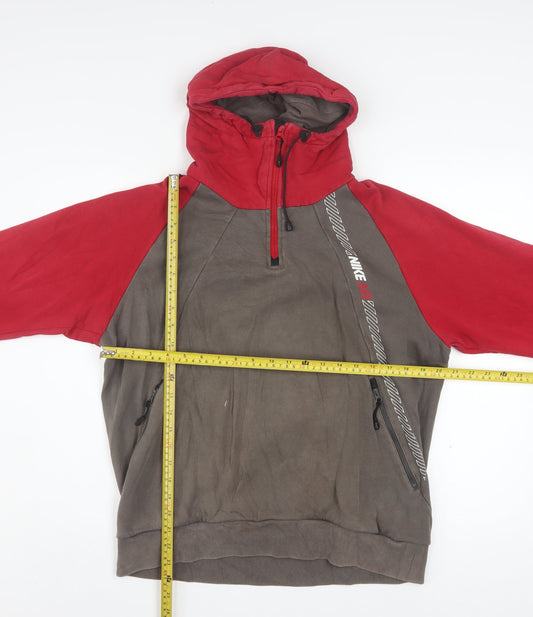 Nike Men's Red Grey 1/2 Zip Hoodie Medium Cotton Blend Athletic Dept