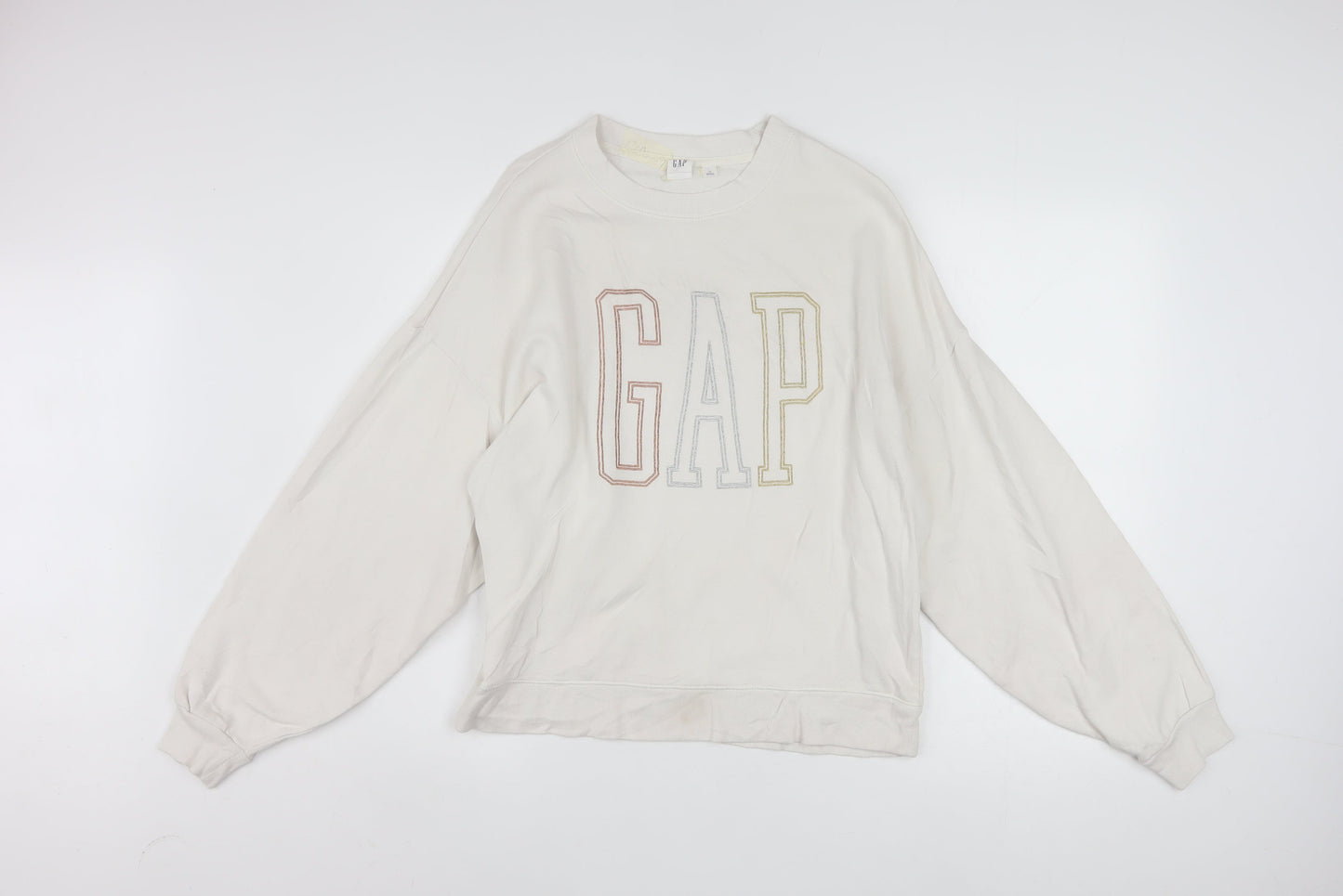 GAP Women Beige Crew Neck Pullover Sweatshirt XS Relaxed Fit