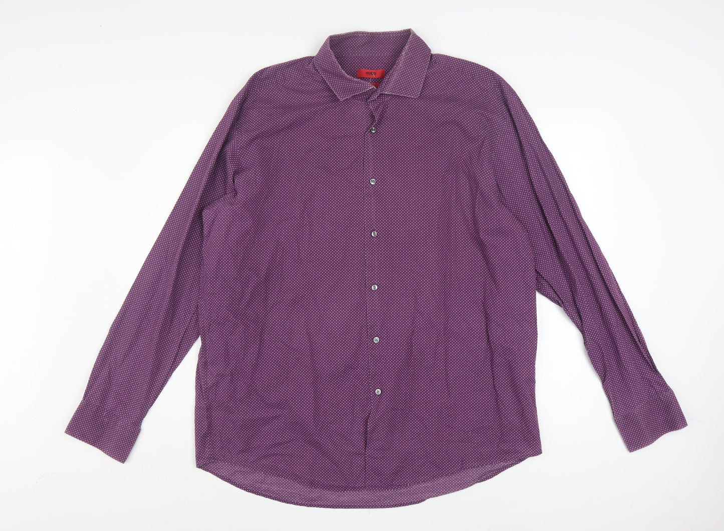 Hugo Boss Men’s Purple Polka Dot Regular Fit Long Sleeve Cotton Shirt 17.5