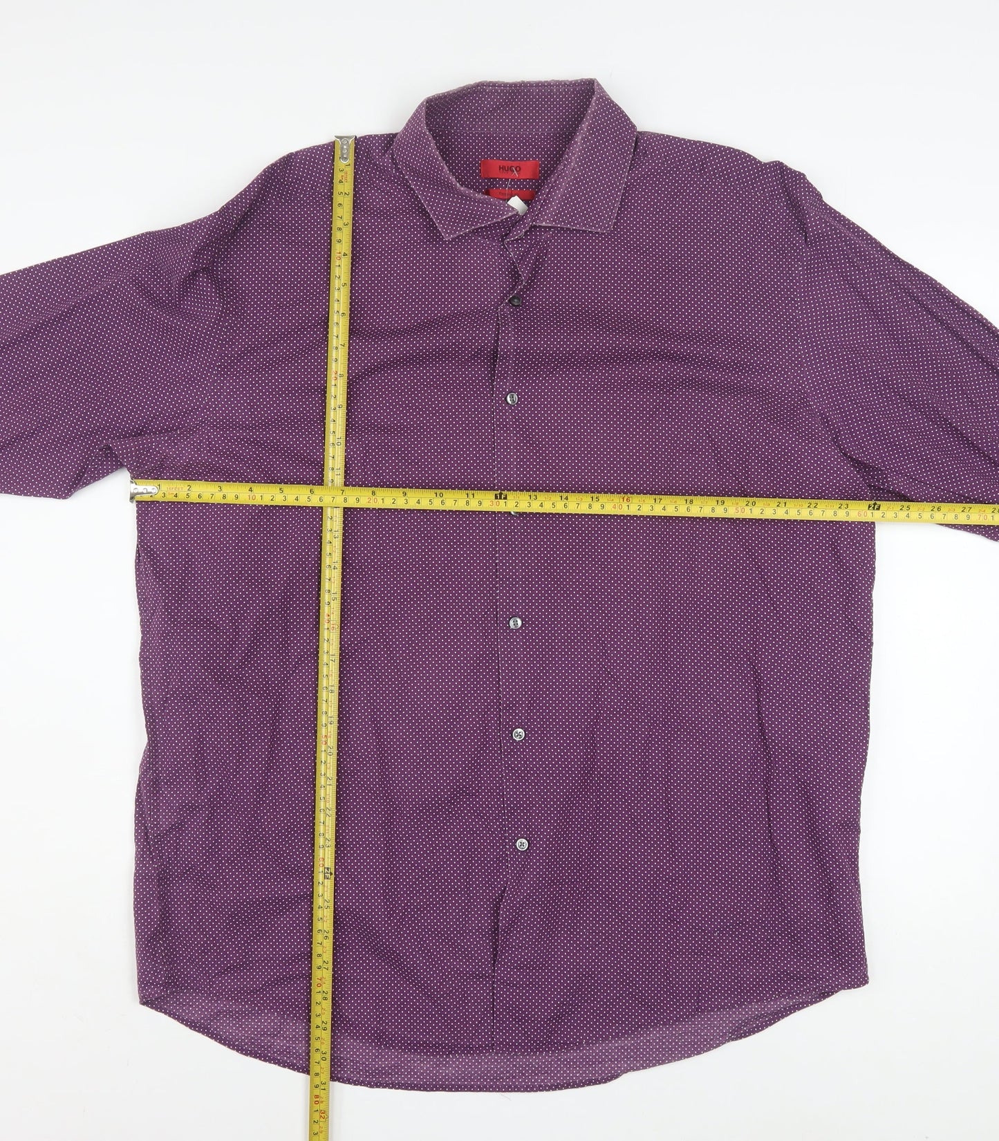 Hugo Boss Men’s Purple Polka Dot Regular Fit Long Sleeve Cotton Shirt 17.5