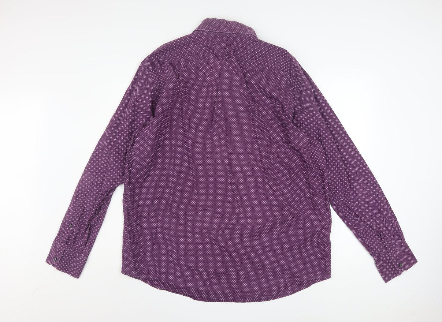 Hugo Boss Men’s Purple Polka Dot Regular Fit Long Sleeve Cotton Shirt 17.5