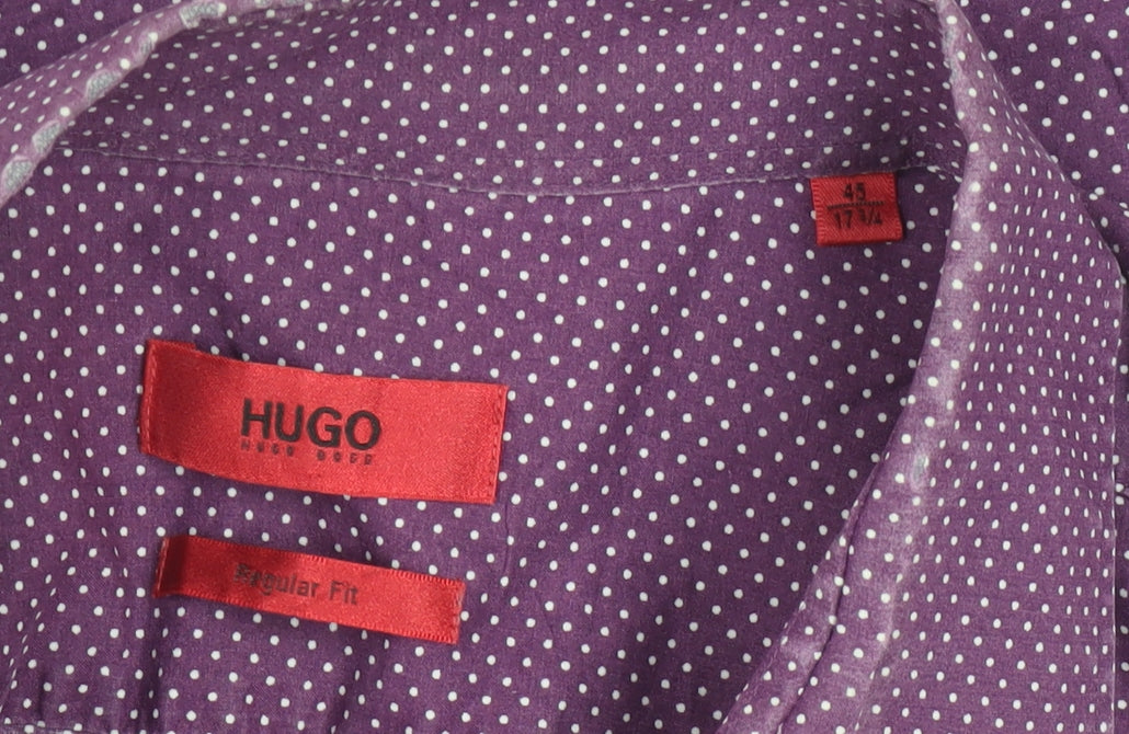 Hugo Boss Men’s Purple Polka Dot Regular Fit Long Sleeve Cotton Shirt 17.5