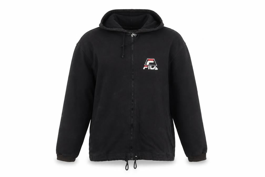 FILA Men's Black Full Zip Hoodie Size M Logo Fleece Sweatshirt