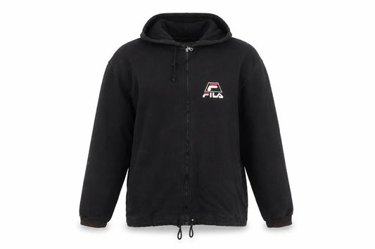 FILA Men's Black Full Zip Hoodie Size M Logo Fleece Sweatshirt