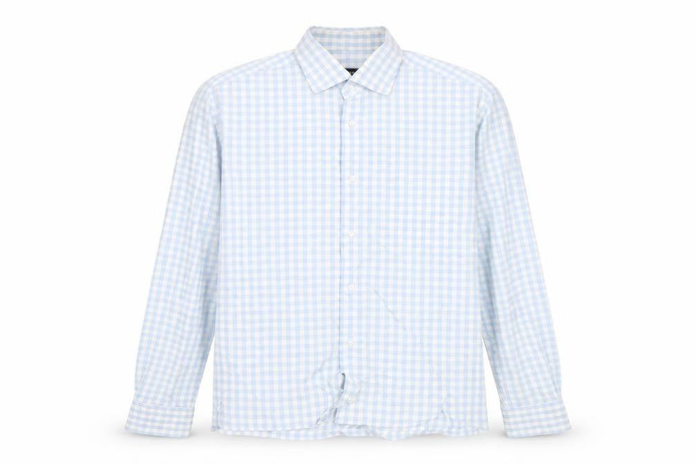 Hugo Boss Men's Blue Check Long Sleeve Cotton Button-Up Shirt Size 16