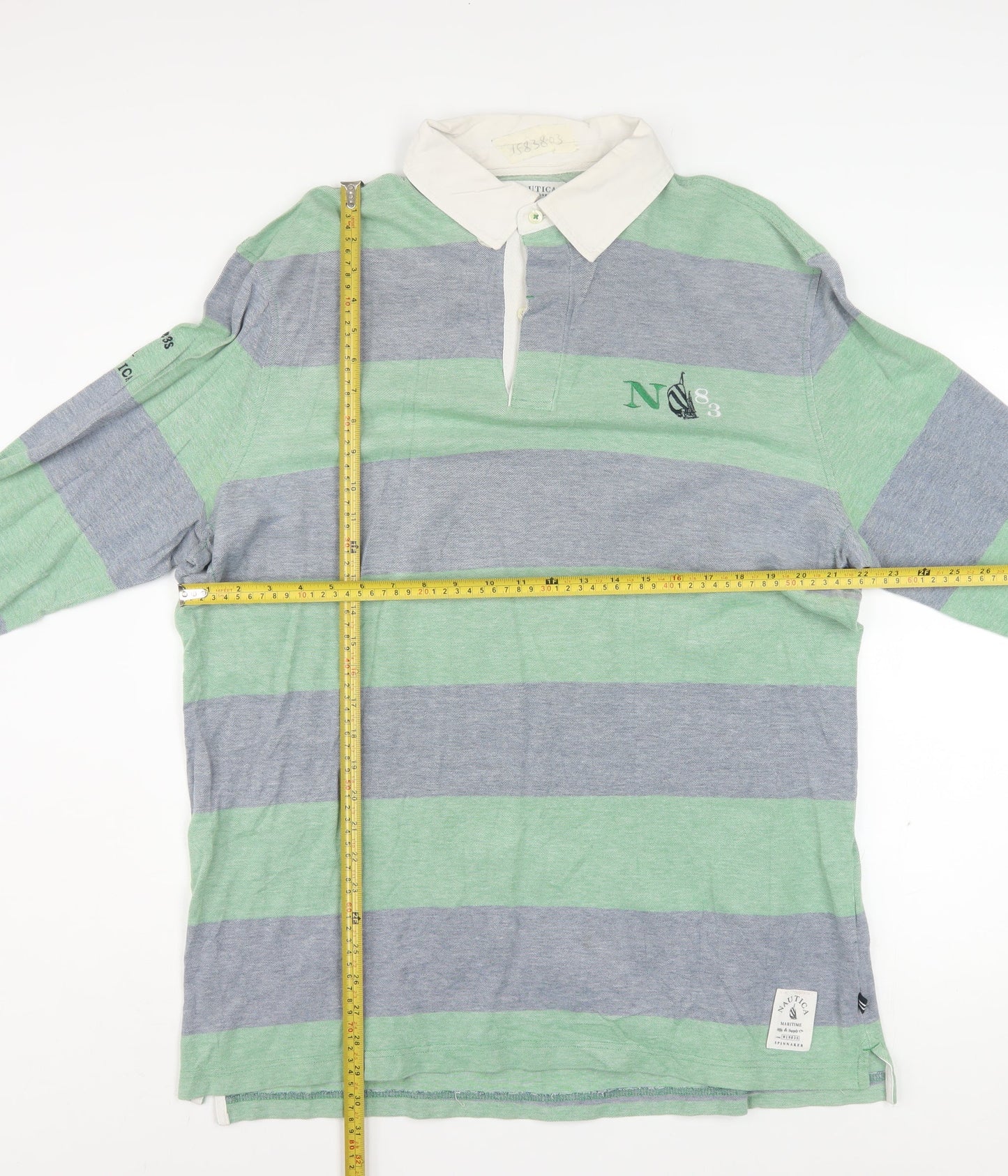 Nautica Men's Green Striped Cotton Rugby Long Sleeve Shirt XL