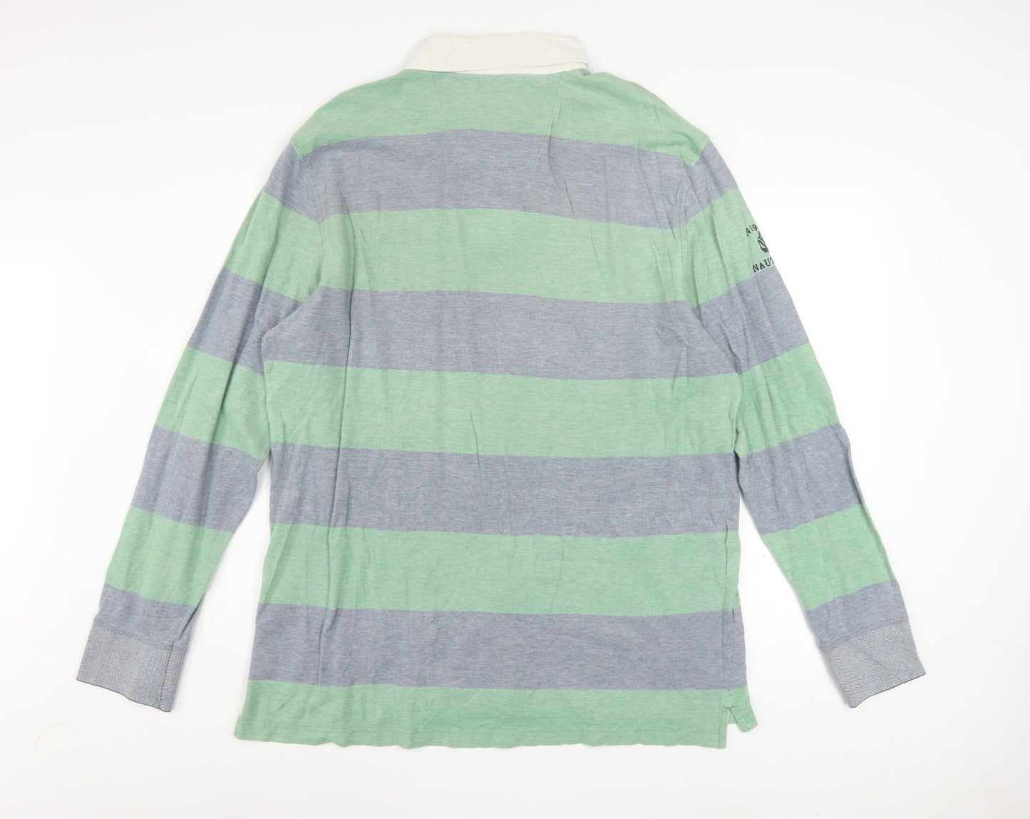 Nautica Men's Green Striped Cotton Rugby Long Sleeve Shirt XL