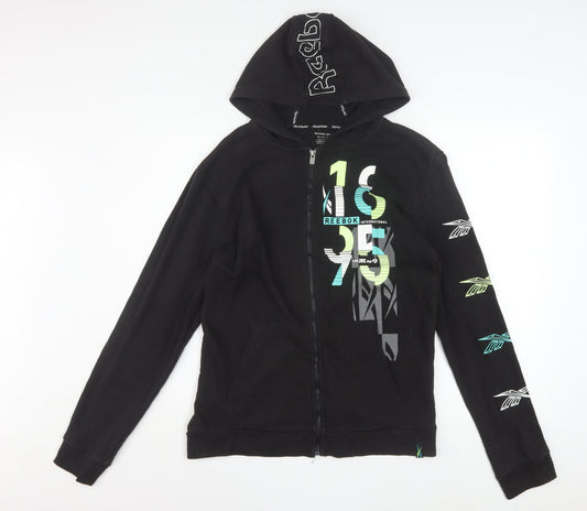Reebok Men's Black Full Zip Hoodie XL Graphic Print Cotton Blend