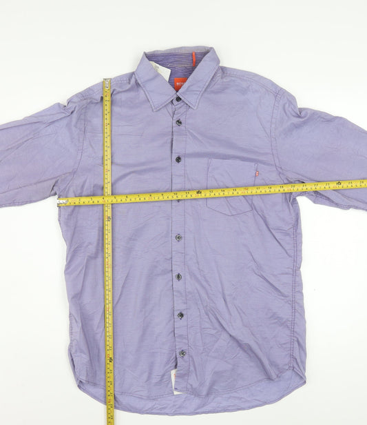Hugo Boss Men's Purple Long Sleeve Regular Fit Button-Up Shirt L